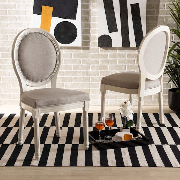 Baxton Studio Louis French Inspired Grey Fabric Upholstered and White Finished Wood Dining Chair, PK2 201-2PC-12331 - main